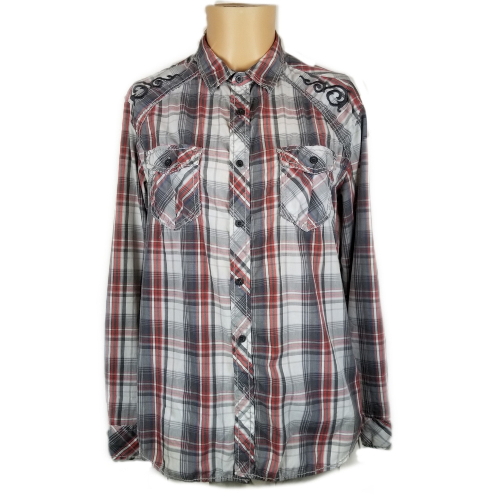 Helix Western Mens Shirt Sz L Athletic Fit Plaid